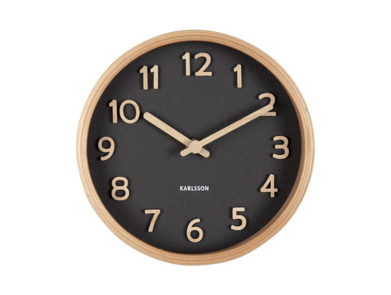 Table Clock Pure Wood Grain Black