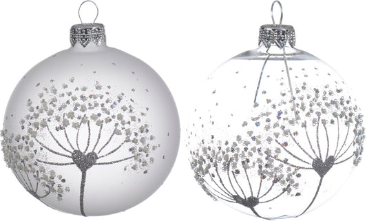 Decorative Glass Glitter Dandelion Baubles set of 6