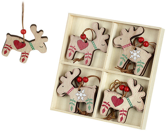 Nordic Hanging Wooden Reindeer Pack of 8, 5.5cm