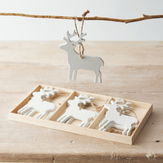 Set of 6 White Reindeer Hangers