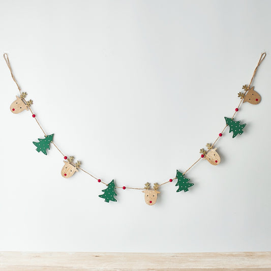 Reindeer Wooden Garland Red and Green