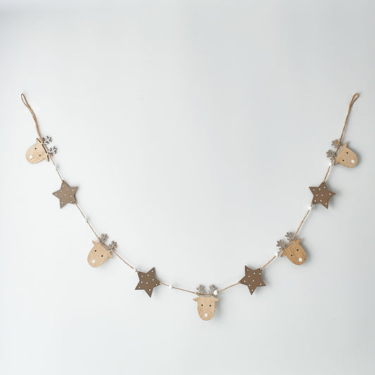 Natural Reindeer Wooden Garland