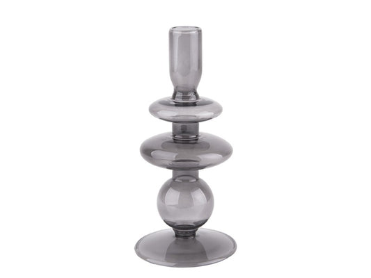 Glass Grey Rings Candle Holder